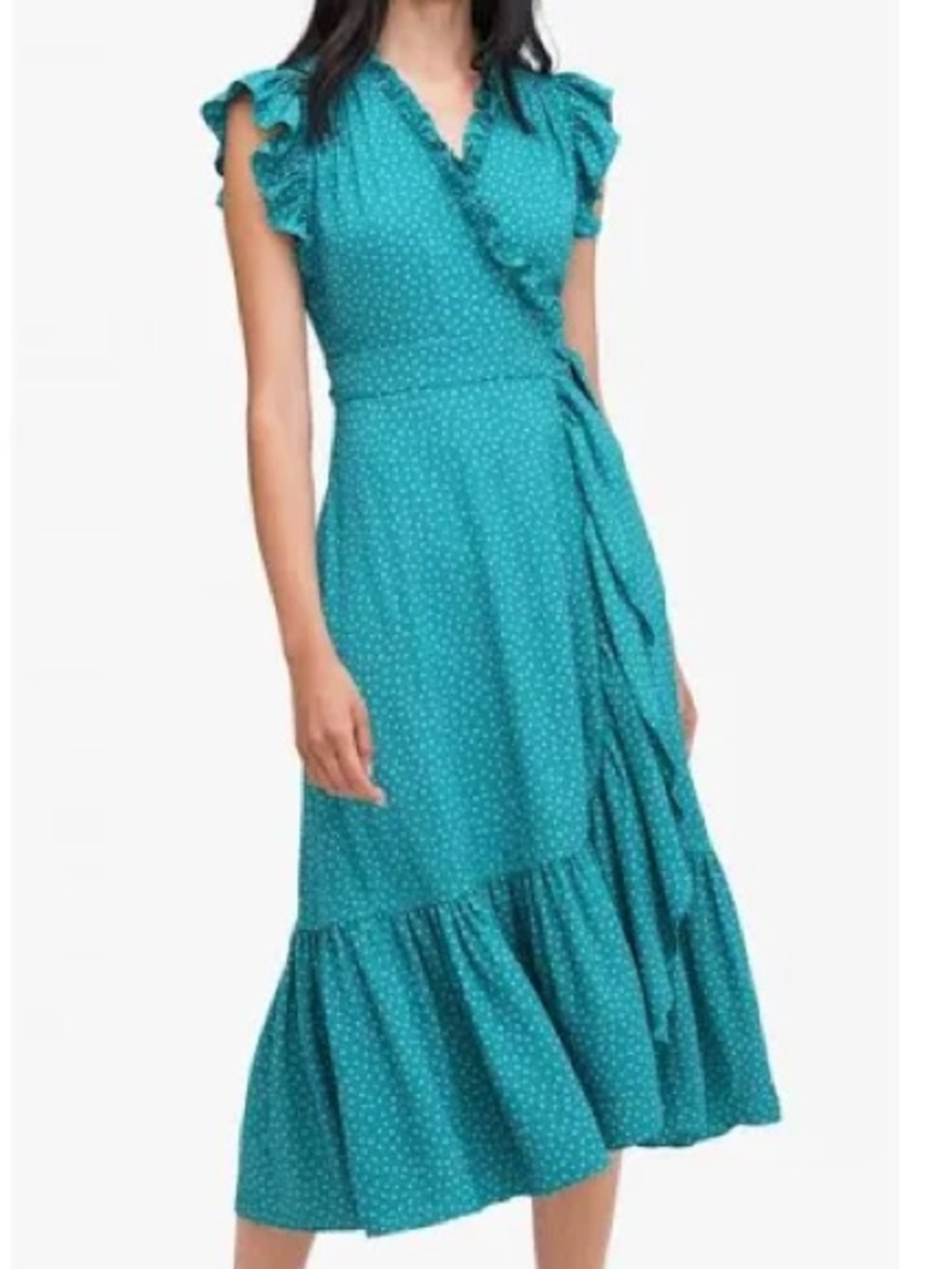 NWOT Kate Spade Teal Dot Ruffle Wrap Midi Dress Various Sizes 4,10 - Picture 1 of 5